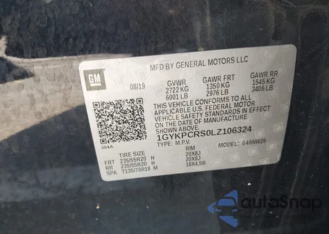 2020 Cadillac Xt6 Fwd Premium Luxury z USA, uszkodzony, nr VIN 1GYKPCRS0LZ106324